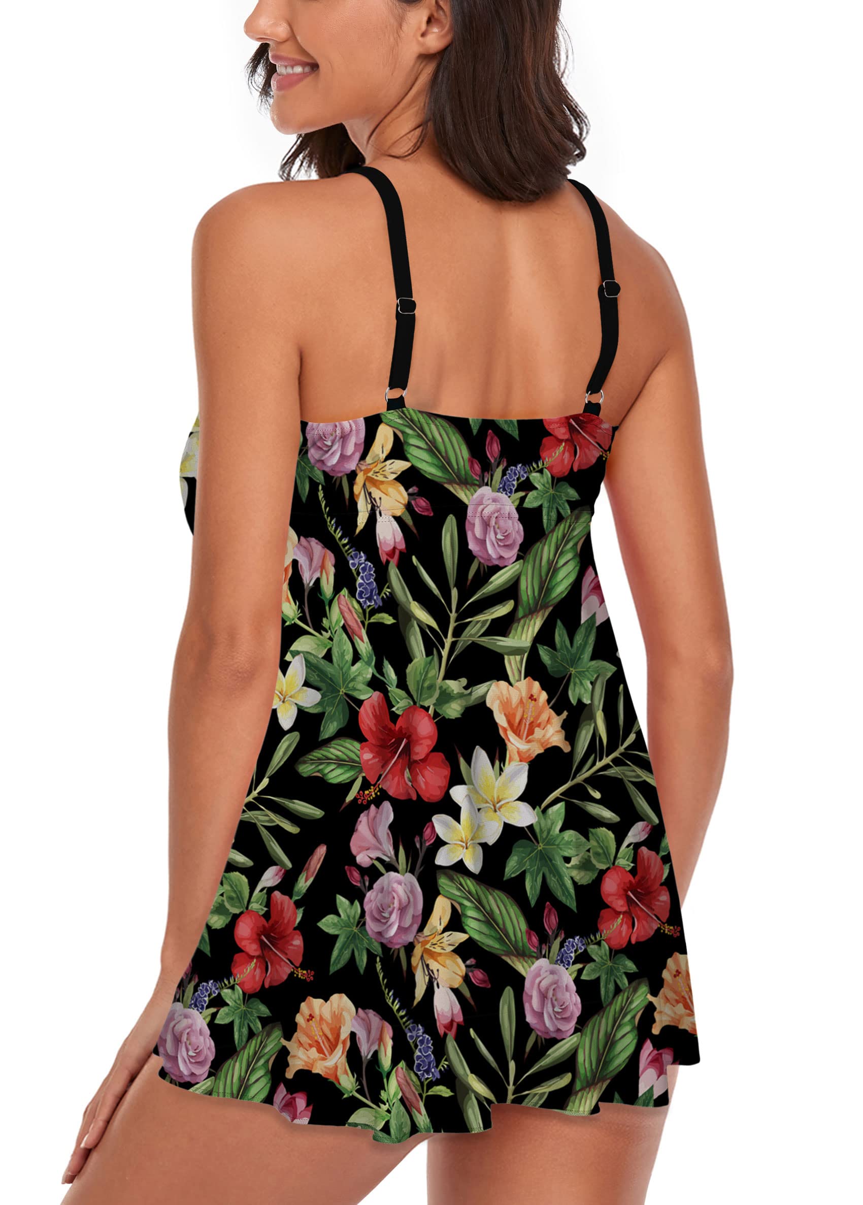 Womens Tummy Control Swimderss Two Piece Tankini Swimsuits Bikini